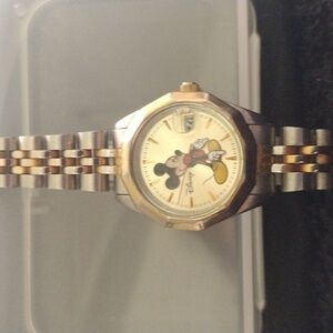 Disney Micky Mouse Ladies 2 tone watch,stamped,clear crystal,no fading